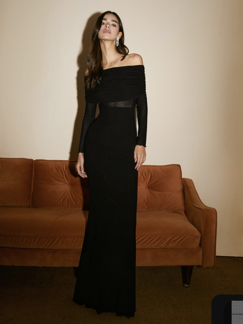 Commense Black Off-Shoulder Long Sleeve Maxi Dress